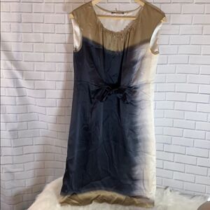 Elie Tahari Black/Beige Watercolor Silk Dress Sz 4
